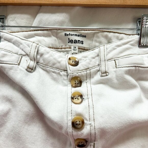 Reformation Lexi High Rise Wide Leg Jeans Off White Cream Button Size 24 - Picture 5 of 8